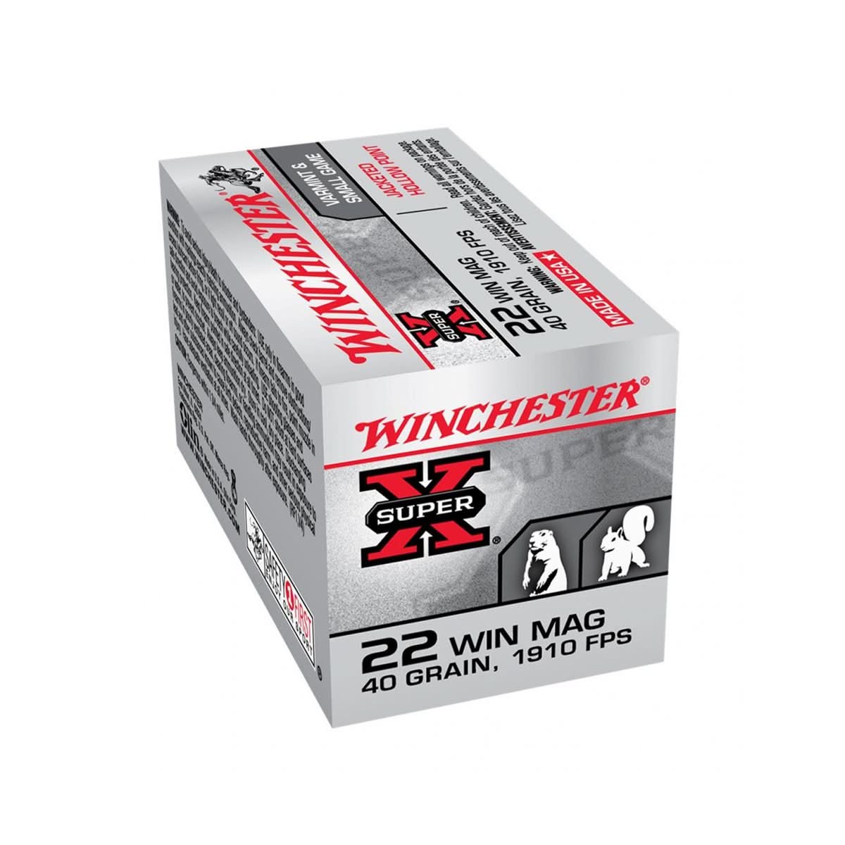 Cartucho Winchester .22WMR JHP 40gr SUPER X (50un)